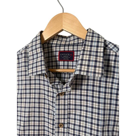 Untuckit Medium Slim Fit Wrinkle Free 100% Cotton Navy Blue Plaid Shirt Medium - Picture 4 of 4